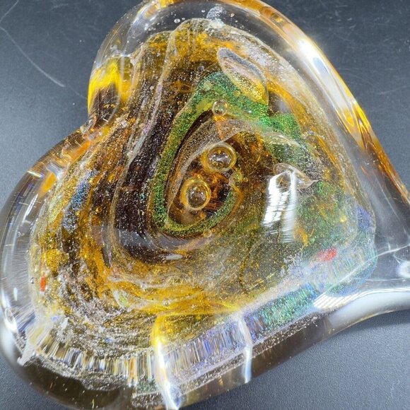 Hand Blown Art Glass Heart Figurine Paperweight Multicolor Swirls Artist Signed - Picture 8 of 16